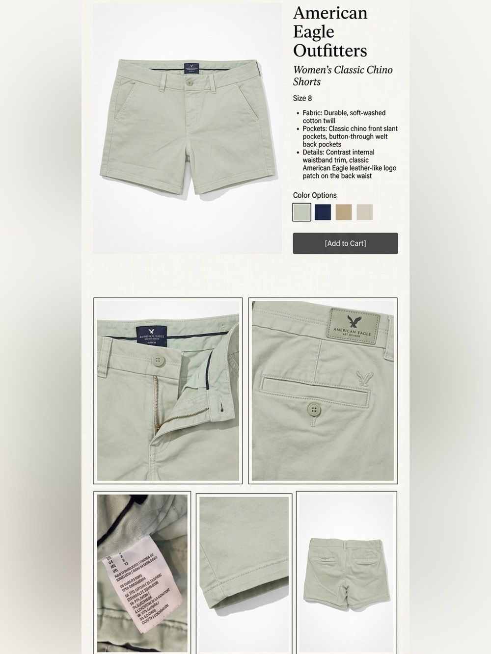 American Eagle Outfitters Men’s Sage Green Flat Front Chino Shorts